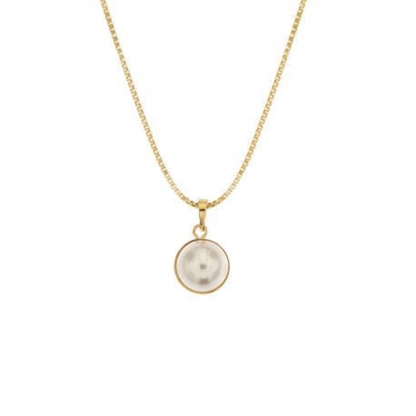 Yellow gold 18k 750/1000 with half pearl woman necklace