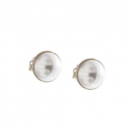 Γυναικεία σκουλαρίκια από λευκό χρυσό 18 Kt 750/1000 με μισό μαργαριτάρι