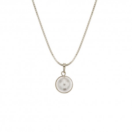 Collana in oro bianco 18 Kt 750/1000 con mezza perla pendente da donna