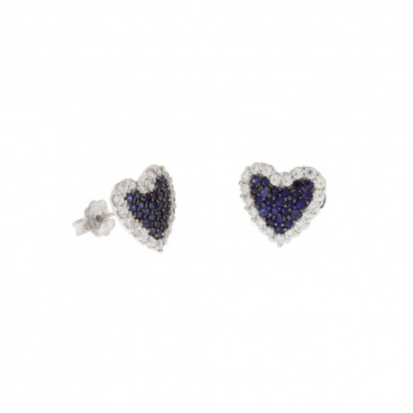 Boucles d'oreilles en Or blanc 18 Kt 750/1000 avec un coeur de zircons bleus et blancs