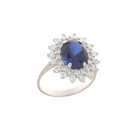 Prsten z bílého zlata 18K 750/1000 s modrými a bílými kameny