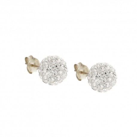 Gold 18k 750/1000 with white cubic zirconia spheres woman earrings