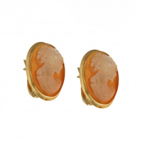 Yellow gold 18k 750/1000 with mother of pearl cameo woman earrings