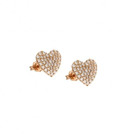 Orecchini in oro rosa 18 Kt 750/1000 con centrale a cuore di zirconi bianchi