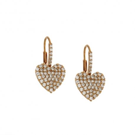 Orecchini in oro rosa 18 Kt 750/1000 con centrale a cuore di zirconi bianchi