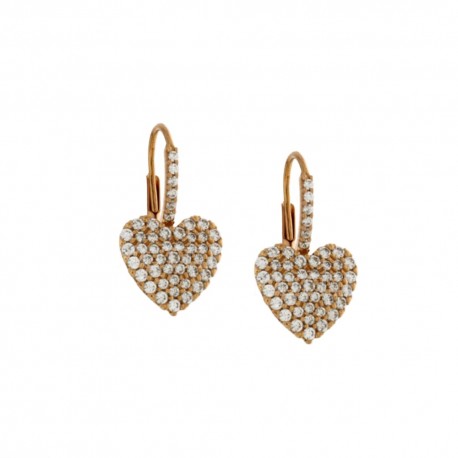 Rose gold 18k 750/1000 with white cubic zirconia heart woman earrings