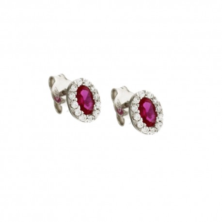 White gold 18k 750/1000 with white cubic zirconia and red stones ovals woman earrings