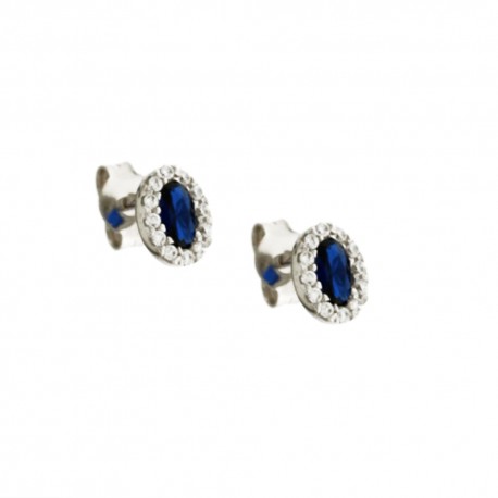 White gold 18k 750/1000 with white cubic zirconia and blue stones ovals woman earrings