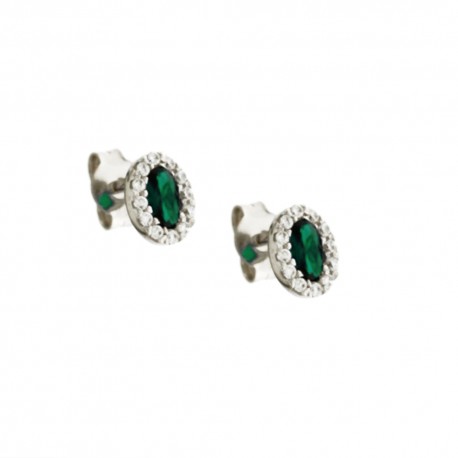 White gold 18k 750/1000 with white cubic zirconia and green stones ovals woman earrings