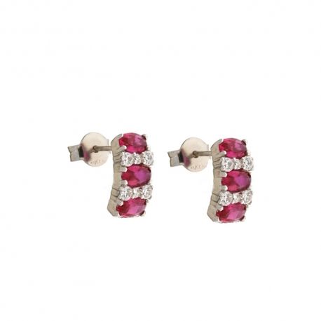 Orecchini in oro bianco 18 Kt 750/1000 con pietre rosse e zirconi bianchi