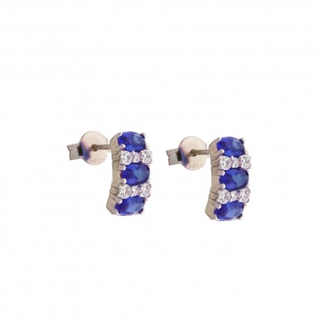 Boucles d'oreilles en or blanc 18 Kt 750/1000 avec pierres bleues et zircons blancs