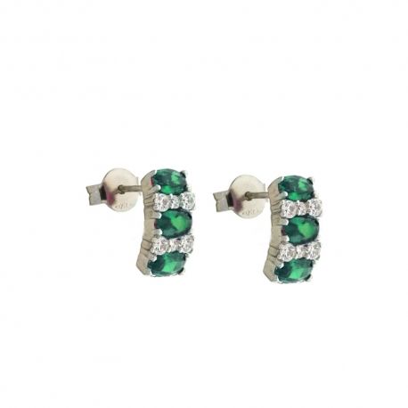 Σκουλαρίκια σε λευκόχρυσο 18 καρατίων 750/1000 με πράσινες πέτρες και λευκά ζιργκόν