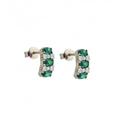 White gold 18k 750/1000 with green stones and white cubic zirconia woman earrings