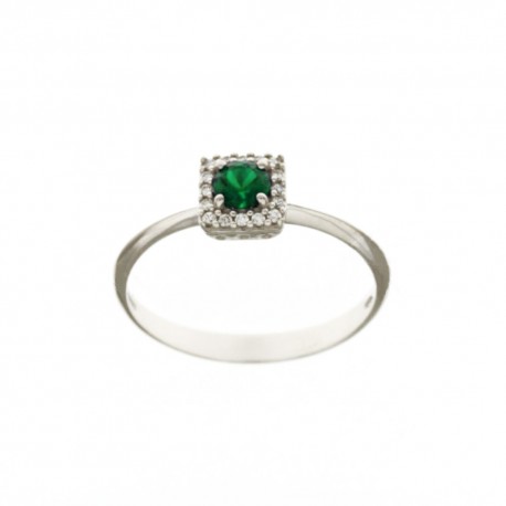 Solitaire prsteň z bieleho zlata 18K 750/1000 so zeleným kameňom a bielymi zirkónmi