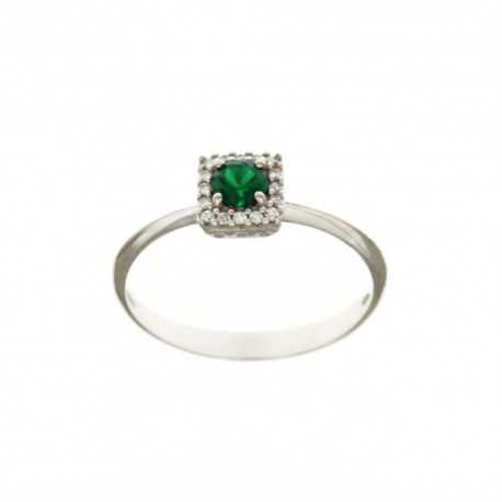 Solitaire ring in 18 Kt 750/1000 witgoud met groene steen en witte zirkonia's