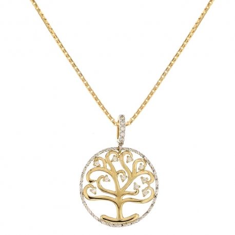 Kaelakee 18 kt 750/1000 kollasest ja valgest kullast elupuu ripatsiga