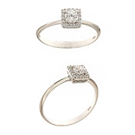 Anel solitário em ouro branco 18 Kt 750/1000 com solitário zircão branco
