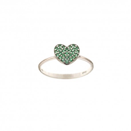 Ring aus 18 Kt 750/1000 Weißgold mit einem Herz aus grünen Steinen für Damen