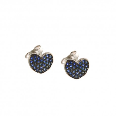 Boucles d'oreilles en Or blanc 18 Kt 750/1000 avec un coeur de pierres bleues