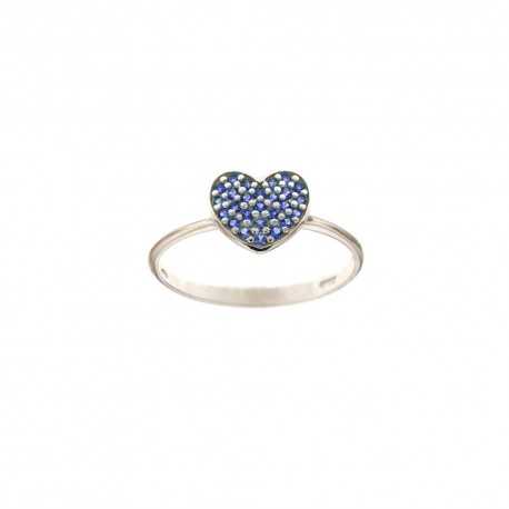 Anello in oro bianco 18 Kt 750/1000 con cuore di pietre blue da donna