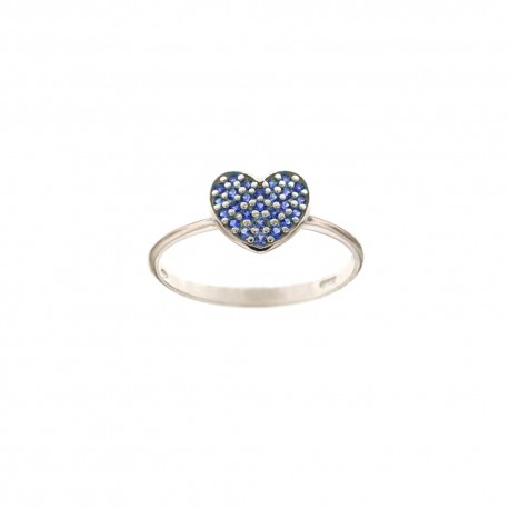 Anillo en oro blanco de 18 Kt 750/1000 con corazón de piedras azules para mujer