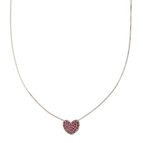 White gold 18k 750/1000 with red cubic zirconia heart woman necklace