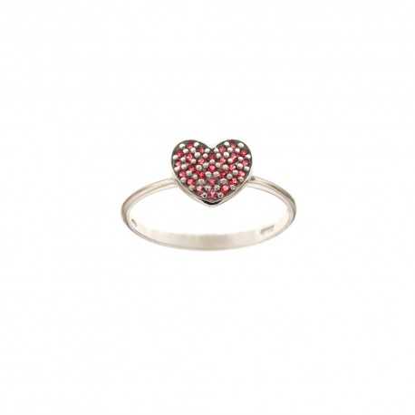 Δαχτυλίδι από λευκό χρυσό 18 Kt 750/1000 με καρδιά από κόκκινες πέτρες για γυναίκες
