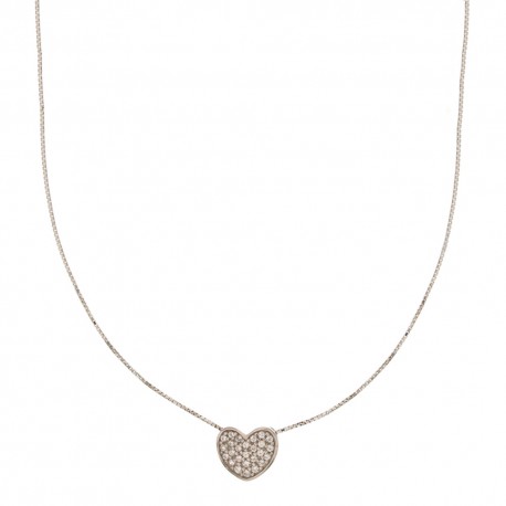 Dámský náhrdelník z bílého zlata 18K 750/1000 s bílým zirkonovým přívěskem srdce