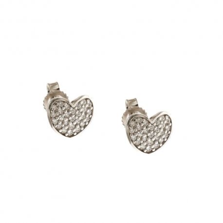 Brincos em ouro branco 18 Kt 750/1000 com coração de zircões brancos