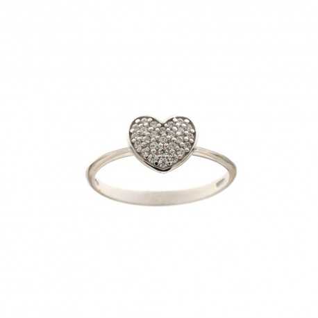 Inel din aur alb de 18 Kt 750/1000 cu inimă de zircon alb pentru femeie