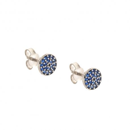 Orecchini in oro bianco 18 Kt 750/1000 forma tonda con pietre blue