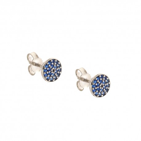 White gold 18k 750/1000 round shaped with blue cubic zirconia woman earrings