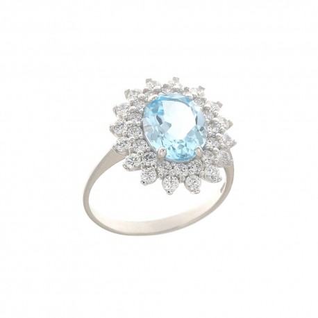 Gyűrű 18 Kt 750/1000 fehéraranyból, kék és fehér kövekkel