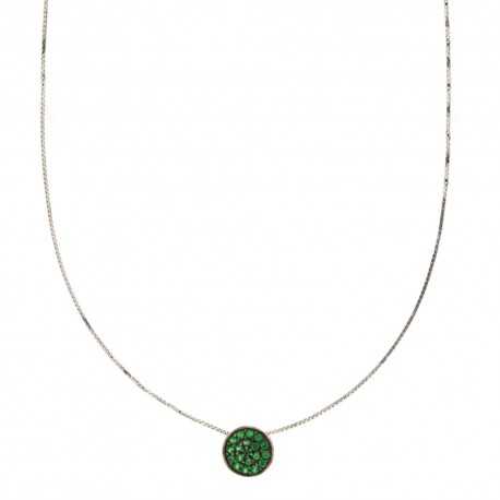 Halskette aus 18-karätigem 750/1000-Weißgold mit rundem Anhänger aus grünem Stein für Damen