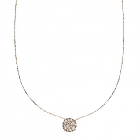 Dámský náhrdelník z bílého zlata 18K 750/1000 s kulatým bílým zirkonovým přívěskem
