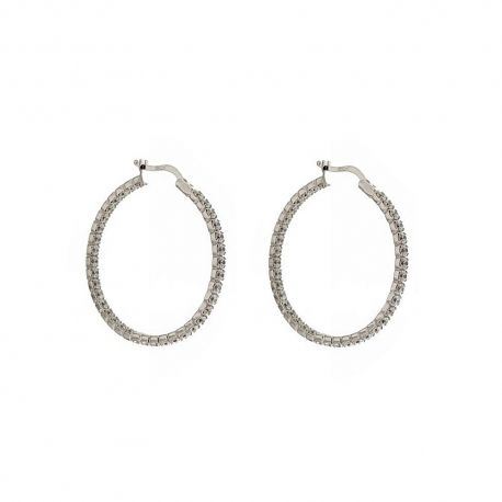 Boucles d'oreilles créoles en or blanc 18 Kt 750/1000 avec zircons sertis griffes