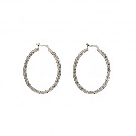 White gold 18 Kt 750/1000 with white cubic zirconia set hoops earrings