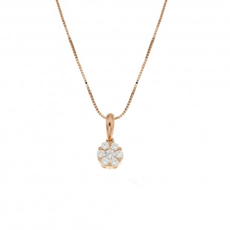 18 Kt 750/1000 rosa guld halskæde med hvidt zirkon blomsterformet vedhæng til kvinder