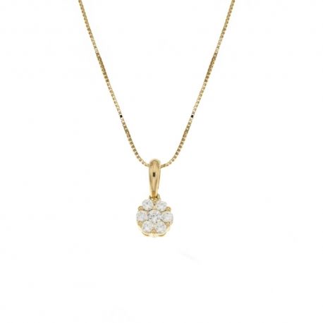 Collana in oro giallo 18 Kt 750/1000 con pendente a forma di fiore di zirconi bianchi da donna