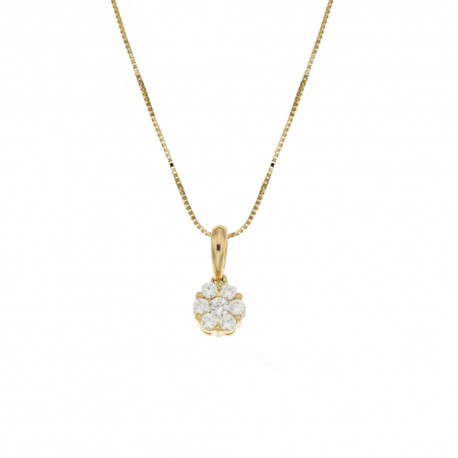 Yellow gold 18k 750/1000 with white cubic zirconia flower woman necklace