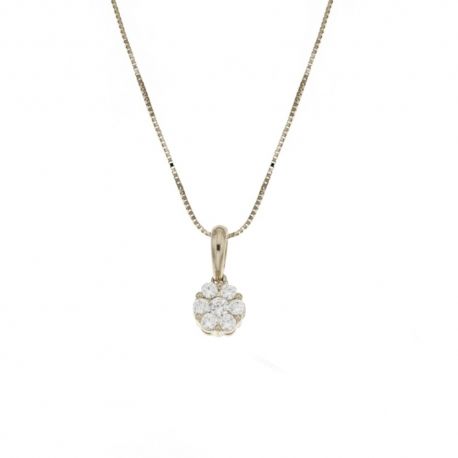 Collana in oro bianco 18 Kt 750/1000 con pendente a forma di fiore di zirconi bianchi da donna