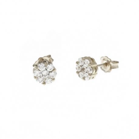 Blumenförmige Ohrringe aus 18 Kt 750/1000 Weißgold mit weißen Zirkonen für Damen