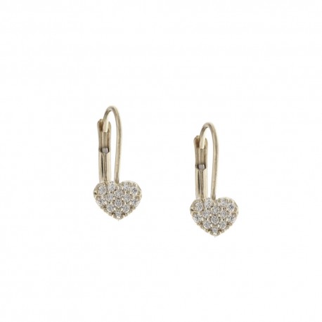 Boucles d'oreilles en or 18 Kt 750/1000 avec coeur en zircon blanc pour femme