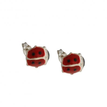 Boucles d'oreilles en or 18 Kt 750/1000 avec coccinelle émaillée pour femme