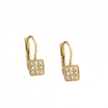 Γυναικεία σκουλαρίκια χρυσό 18 καρατίων 750/1000 με λευκό τετράγωνο ζιργκόν