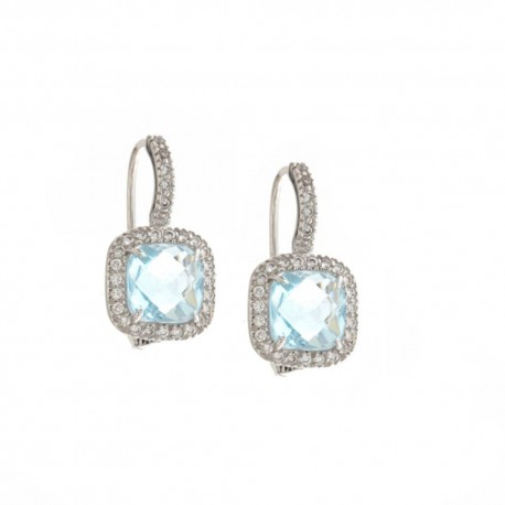 White gold 18k 750/1000 with white cubic zirconia and light blue stones woman earrings