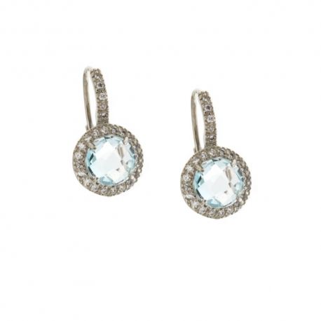 Boucles d'oreilles en or 18 Kt 750/1000 avec pierre centrale bleue et zircons blancs