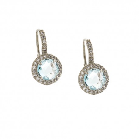 Gold 18k 750/1000 with white cubic zirconia and light blue stones woman earrings