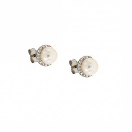 Γυναικεία σκουλαρίκια από λευκό χρυσό 18 Kt 750/1000 με πέρλες και ζιργκόν