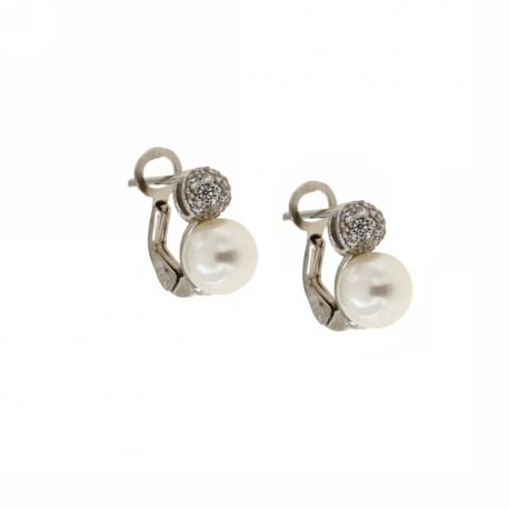 18K 750/1000 witgouden oorbellen met parels en zirkonen voor dames